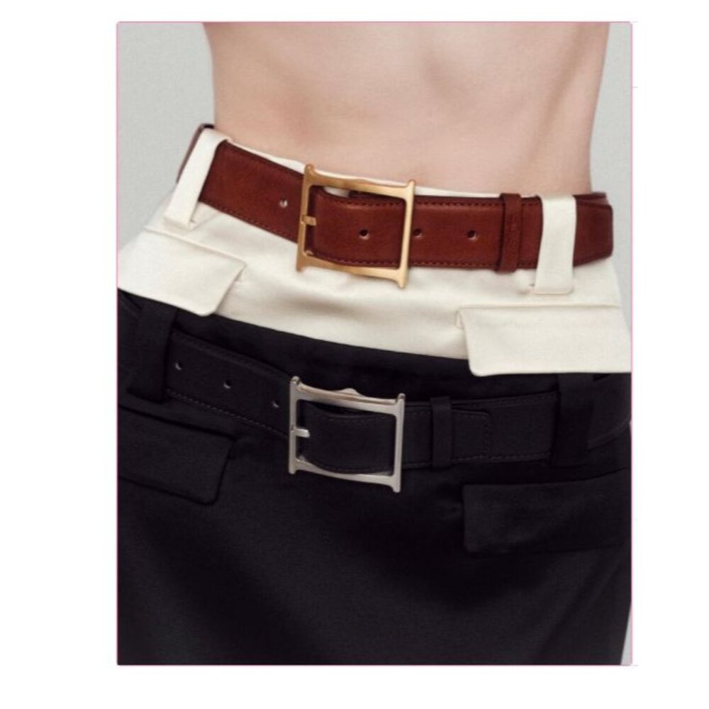 Helsa Brown Leather Belt with Gold Buckle - Picture 10 of 13